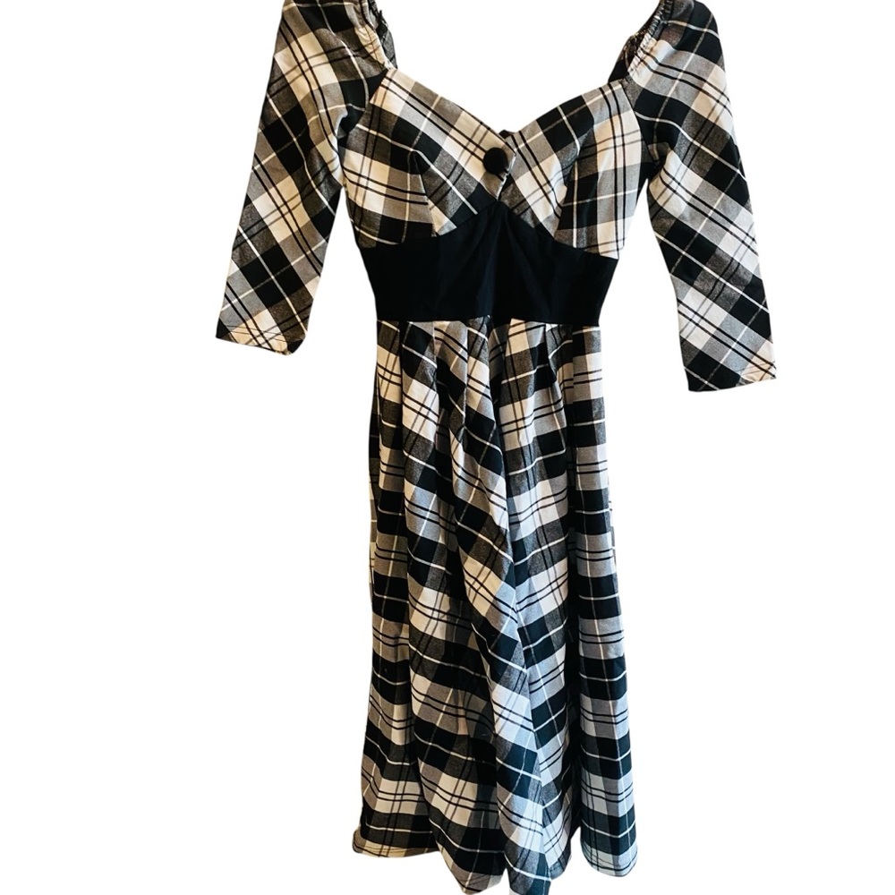UNIQUE VINTAGE Plaid Sweetheart Swing Dress Black White Pin Up - Picture 6 of 8